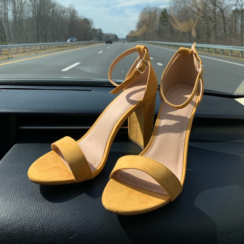 Yellow block heels